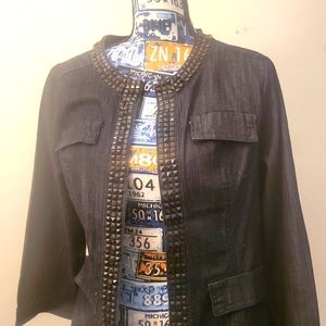 "Live a little" Large fashion jean jacket with embossed black studs
